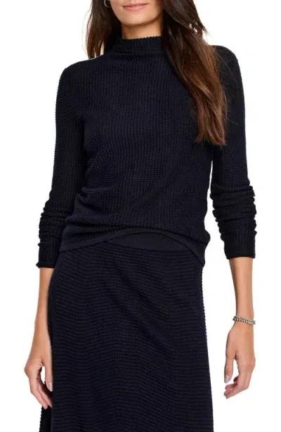 Nic + Zoe Nic+zoe Pixel Funnel Neck Cotton Blend Sweater In Indigo Multi