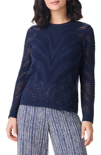 Nic + Zoe Placed Pointelle Stitch Sweater In Dark Indigo