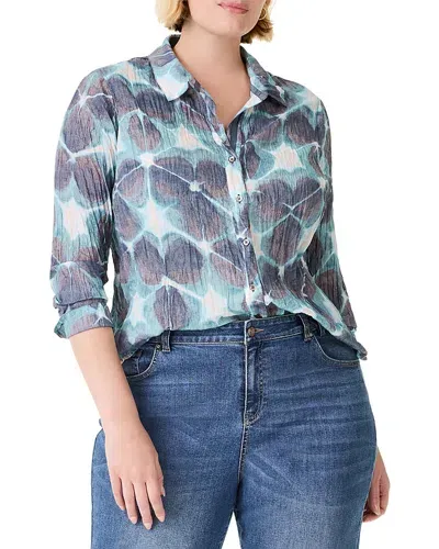 Nic+zoe Plus Ethereal Season Blouse In Aqua Multi