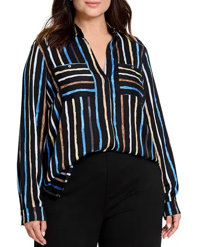 Nic+zoe Plus Painted Stripe Onyx Top In Black Multi