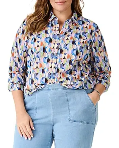 Nic+zoe Plus Social Circles Boyfriend Shirt In Blue Multi