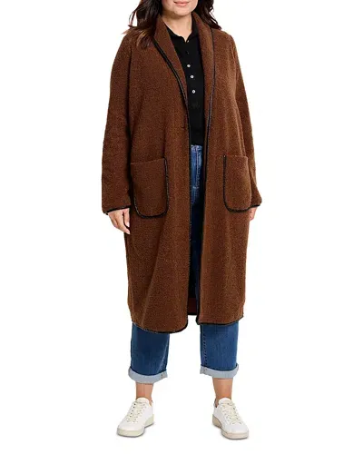 Nic+zoe Plus Trimmed Teddy Coat In Coffee Bean