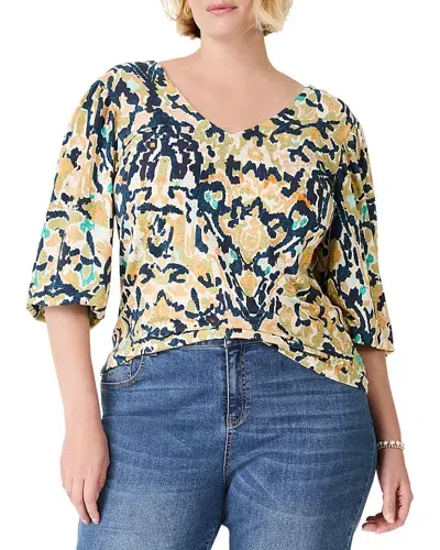 Nic+zoe Plus Vineyard Glow Top In Indigo Multi