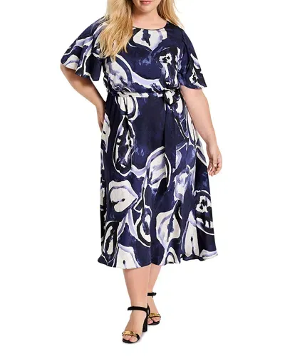 Nic+zoe Plus Watercolor Vines Jeni Midi Dress In Indigo Multi