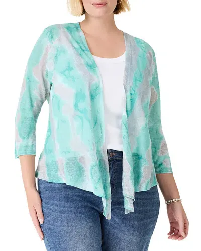 Nic+zoe Plus Watercolor Waves 4 Way Cardigan In Aqua Multi