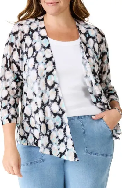 Nic + Zoe Sand Dollar Three-quarter Sleeve Cardigan In Aqua Multi