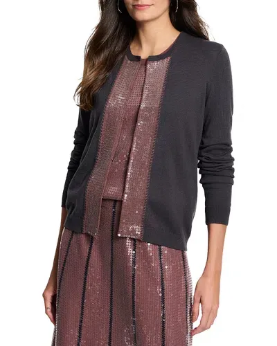 Nic + Zoe Nic+zoe Sequin Trimmed Cardigan In Charcoal