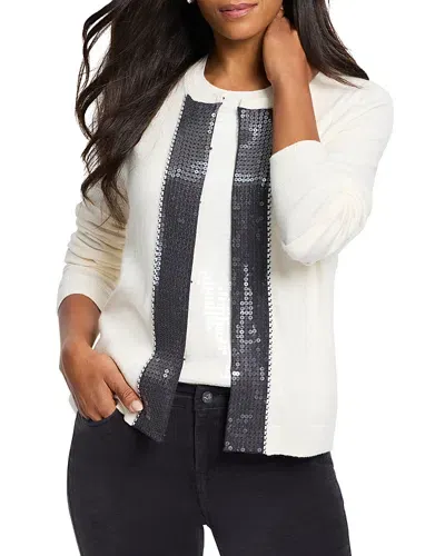 Nic + Zoe Nic+zoe Sequin Trimmed Cardigan In Cream