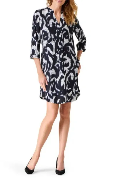 Nic + Zoe Nic+zoe Shadow Stamp Split Neck Shirtdress In Black Multi