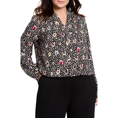 Nic + Zoe Nic+zoe Spotted Dots V-neck Top In Black Multi