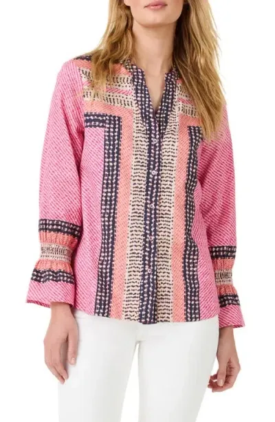 Nic + Zoe Nic+zoe Spotty Stripes Button-up Shirt In Pink Multi