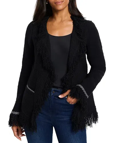 Nic + Zoe Nic+zoe Fringe Mix Statement Knit Jacket In Black Onyx