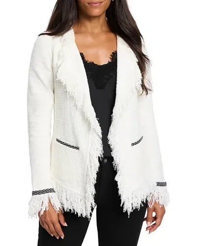 Nic + Zoe Nic+zoe Fringe Mix Statement Knit Jacket In Classic Cream