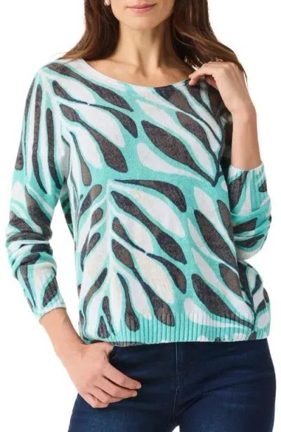 Nic + Zoe Nic+zoe Supersoft Flora Grid Sweater In Aqua Multi