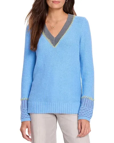 Nic + Zoe Nic+zoe Contrast Trim Thermal Sweater In Blue Multi