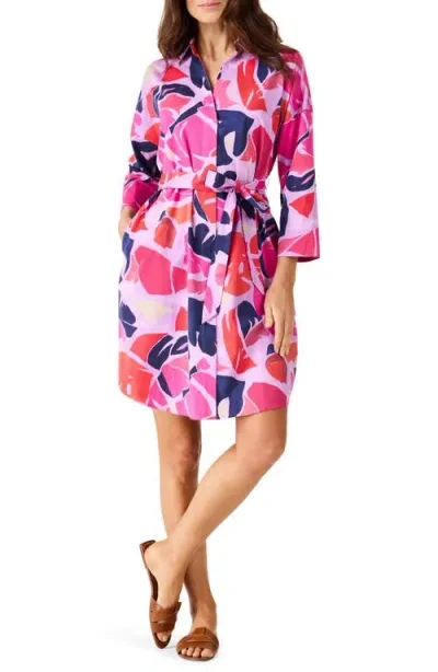 Nic + Zoe Nic+zoe Tropic Glow Leaf Print Cotton Shirtdress In Pink Multi