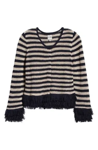 Nic + Zoe Twilight Stripe Fringed Cardigan In Indigo Multi