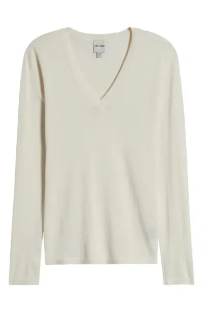 Nic + Zoe Nic+zoe V-neck Sweater Tee In Classic Cream