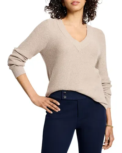 Nic + Zoe Nic+zoe Waffle Stitch V-neck Sweater In Malt