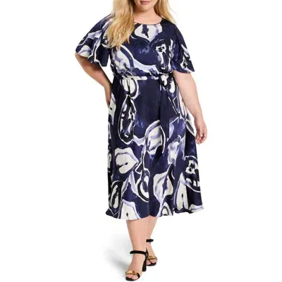 Nic + Zoe Nic+zoe Watercolor Vines Jeni Midi Dress In Indigo Multi