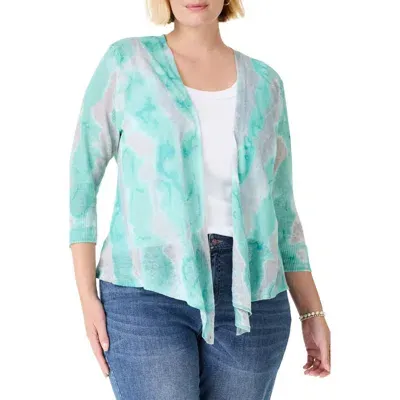 Nic + Zoe Nic+zoe Watercolor Waves Cardigan In Aqua Multi