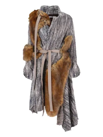 Niccolò Pasqualetti Midi Coat With Faux Fur In Gray