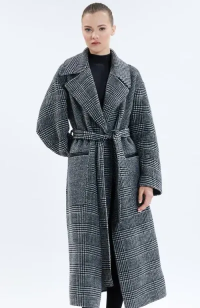 Nicole Benisti Women's Kate Tweed Wrap Coat In Black White Check