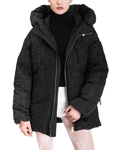 Nicole Benisti Matilde Mixed Media Down Coat In Black