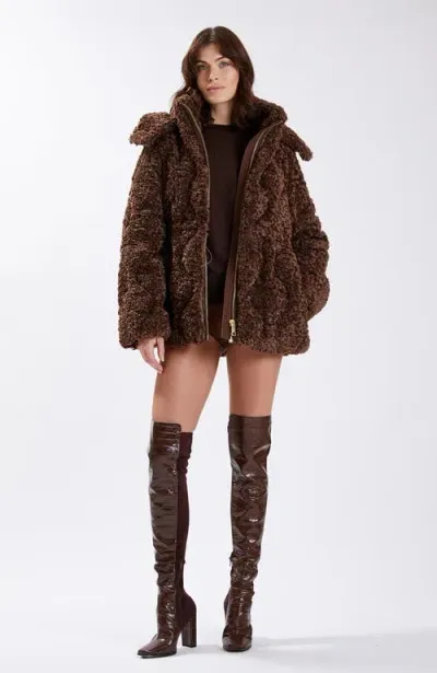 Nicole Benisti Womens Tory Oversized Shearling Jacket In Chocolate