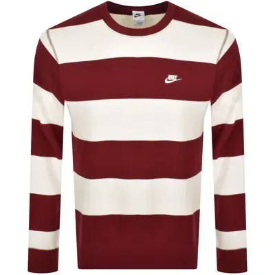 Nike Crew Neck Club Stripe Sweatshirt Red