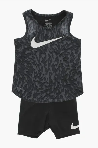 Nike Kids' Dri-fit Biker Shorts And Tank Top Set In Gray