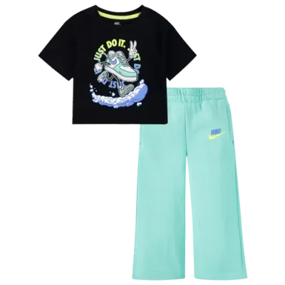 Nike Kids' Girls   Nsw Best Foot Forward Wide Leg Pants Set In Emerald Rise/emerald Rise