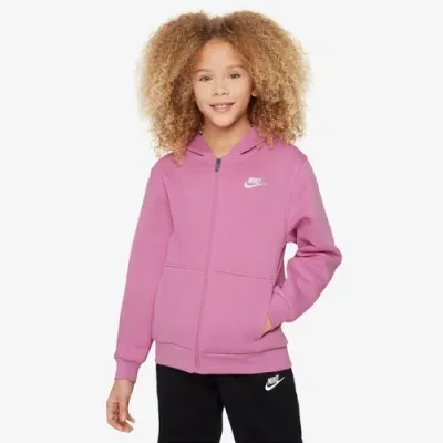 Nike Kids' Girls   Nsw Club Fleece Full-zip Lbr Hoodie In White/pink