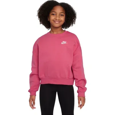 Nike Kids' Sportswear Club Fleece Crewneck Sweatshirt In Aster Pink/white