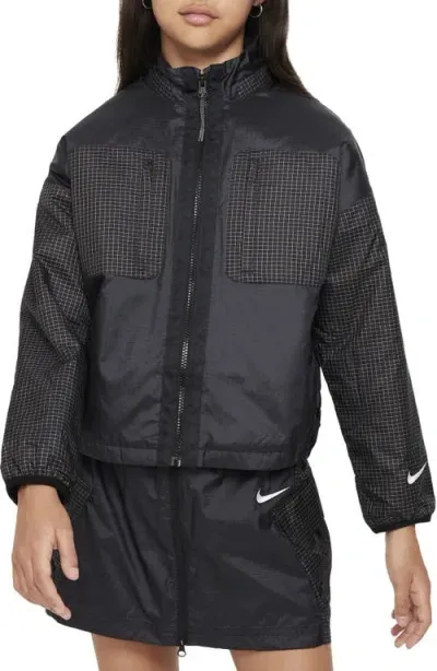 Nike Kids' Sportswear Water Repellent Ripstop Jacket In Black/black/black