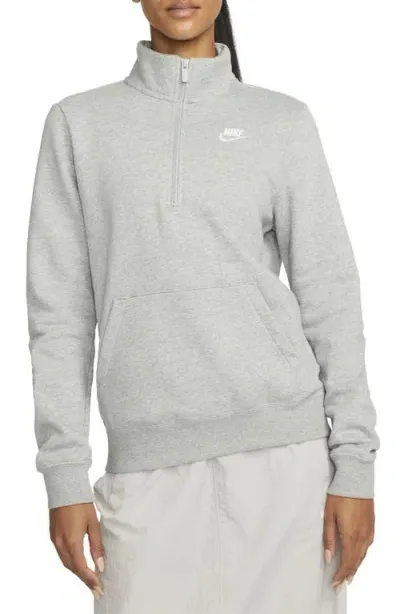 Nike Sportswear Club Fleece Quarter Zip Pullover In Dark Grey Heather/white