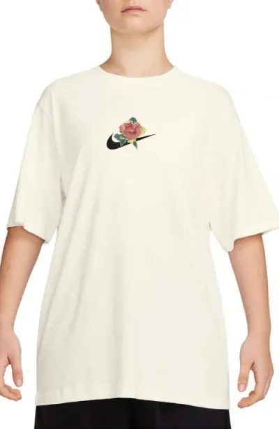 Nike Sportswear Oversize Floral Swoosh Graphic T-shirt In Sail