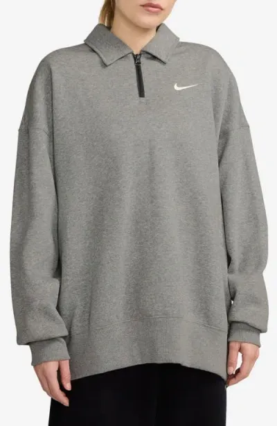 Nike Sportswear Phoenix Fleece Quarter Zip Oversize Polo Sweatshirt In Grey