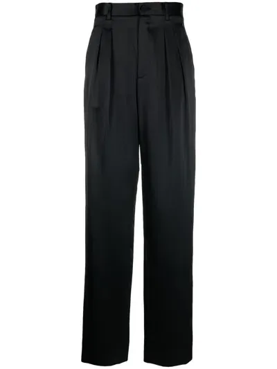 Nili Lotan Satin Silk Pleated Trousers In Black