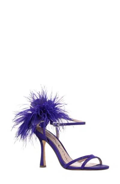 Nina Demi Faux Feather Ankle Strap Sandal In Plum