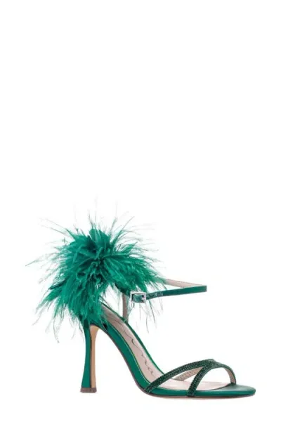 Nina Demi Faux Feather Ankle Strap Sandal In Spruce