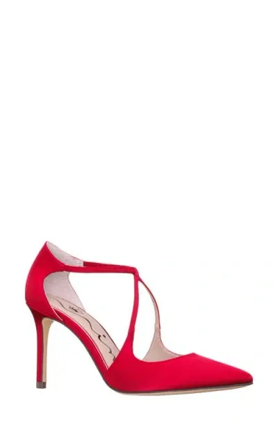 Nina Netta Ankle Strap Pointed Toe Pump In Red Rouge