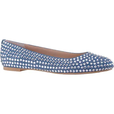 Nina Paula Embellished Flat In Blue Denim