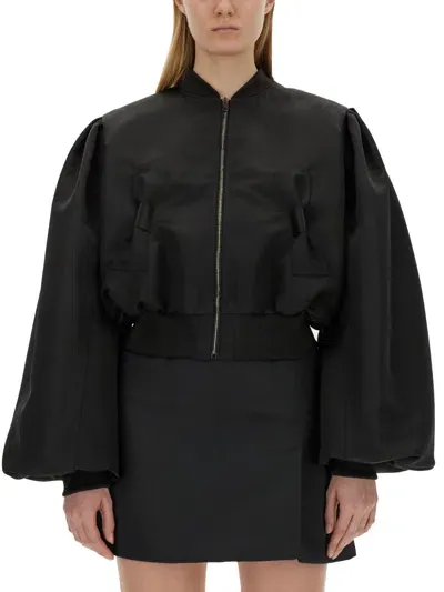 Nina Ricci Satin Bomber Jacket In Black