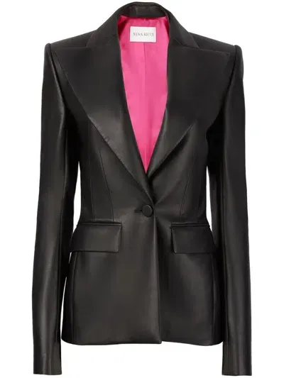 Nina Ricci Single Button Leather Blazer In Black