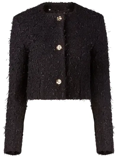 Nina Ricci Frayed Tweed Crop Jacket In Black  