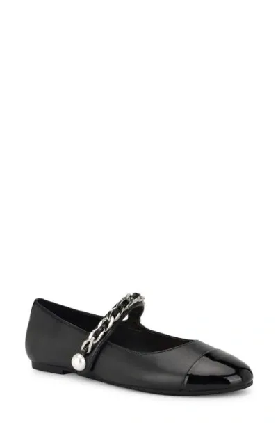 Nine West Platy Mary Jane Cap Toe Flat In Black