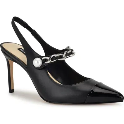 Nine West Rendez Slingback Pointed Cap Toe Mary Jane Pump In Black