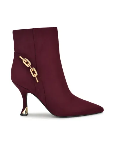 Nine West Women's Chaine Pointy Toe Tapered Heel Dress Booties In Burgundy