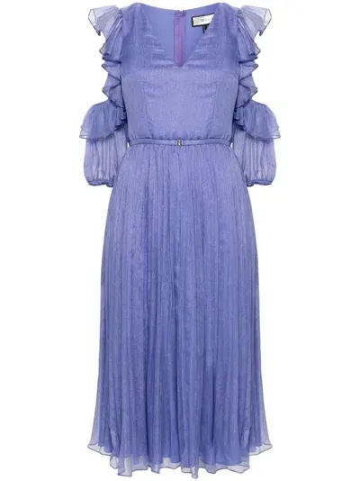 Nissa Ruffled Silk Midi Dress In Purple